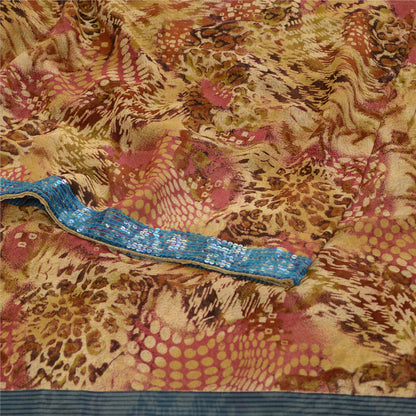 Sanskriti Vintage Sarees Multi Pure Georgette Silk Printed Sari 5yd Craft Sustainable Fabric