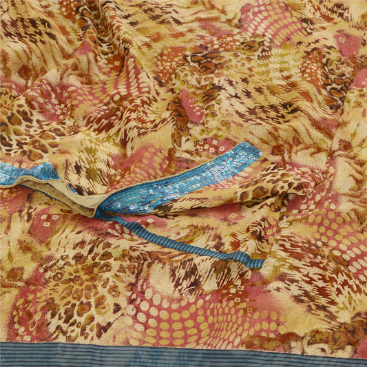 Sanskriti Vintage Sarier Multi Ren Georgette Silke Trykt Sari 5yd Håndværk Bæredygtigt Stoff