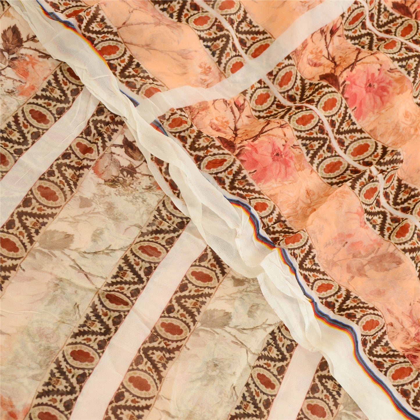 Sanskriti Vintage Sarees Indian Peach Blend Georgette Printed Sari Craft Sustainable Fabric