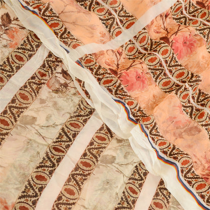 Sanskriti Vintage Sarees Indian Peach Blend Georgette Printed Sari Craft Sustainable Fabric