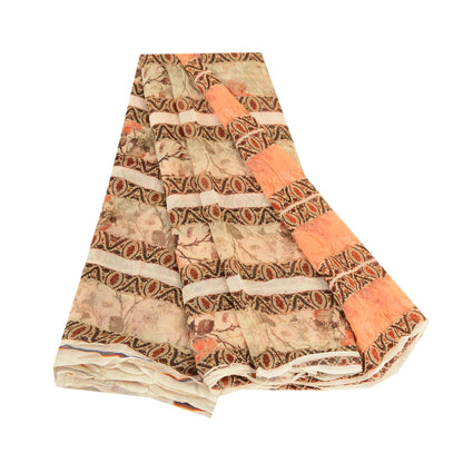 Sanskriti Vintage Sarees Indian Peach Blend Georgette Printed Sari Craft Sustainable Fabric