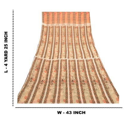 Sanskriti Vintage Sarees Indian Peach Blend Georgette Printed Sari Craft Sustainable Fabric