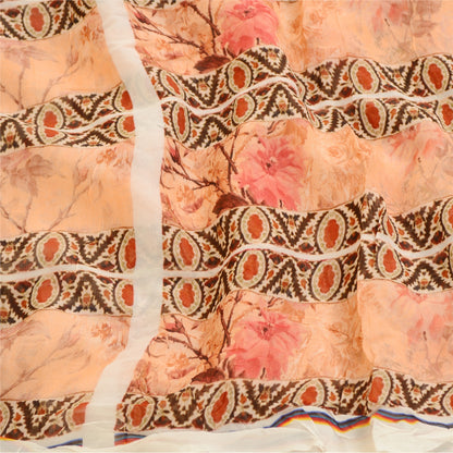 Sanskriti Vintage Sarees Indian Peach Blend Georgette Printed Sari Craft Sustainable Fabric