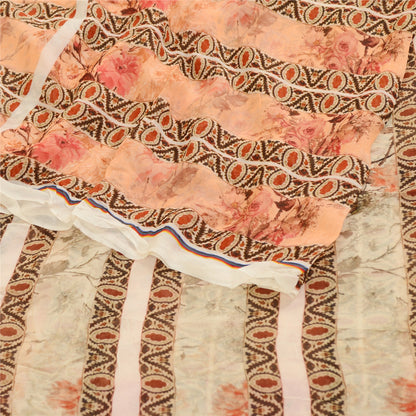 Sanskriti Vintage Sarees Indian Peach Blend Georgette Printed Sari Craft Sustainable Fabric