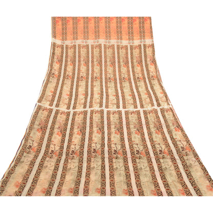 Sanskriti Vintage Sarees Indian Peach Blend Georgette Printed Sari Craft Sustainable Fabric