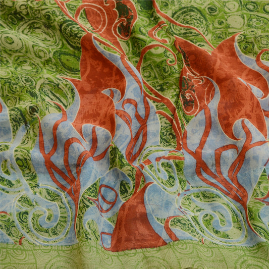 Sanskriti Vintage Sarees Green Pure Georgette Silk Printed Sari 5yd Craft Sustainable Fabric