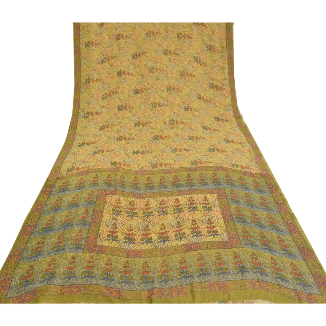 Sanskriti Vintage Sarees From India Green Georgette Printed Sari Craft Fabric