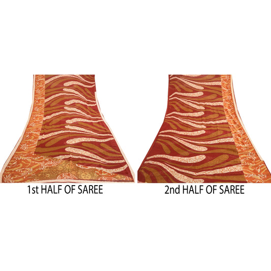 Sanskriti Vintage Sarees Multi Pure Georgette Silk Printed Sari 5yd Craft Sustainable Fabric