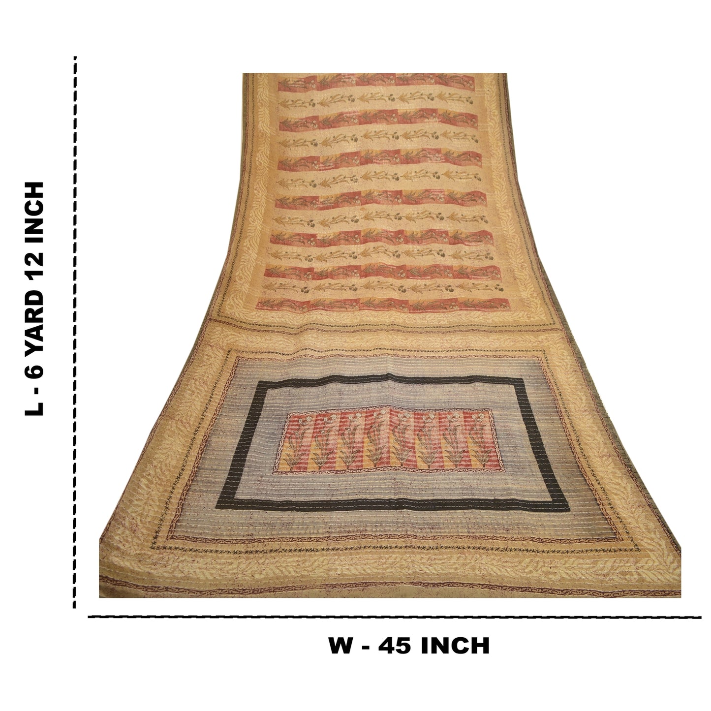 Sanskriti Vintage Sarees Gray Pure Georgette Silk Printed Zari Sari Craft Sustainable Fabric