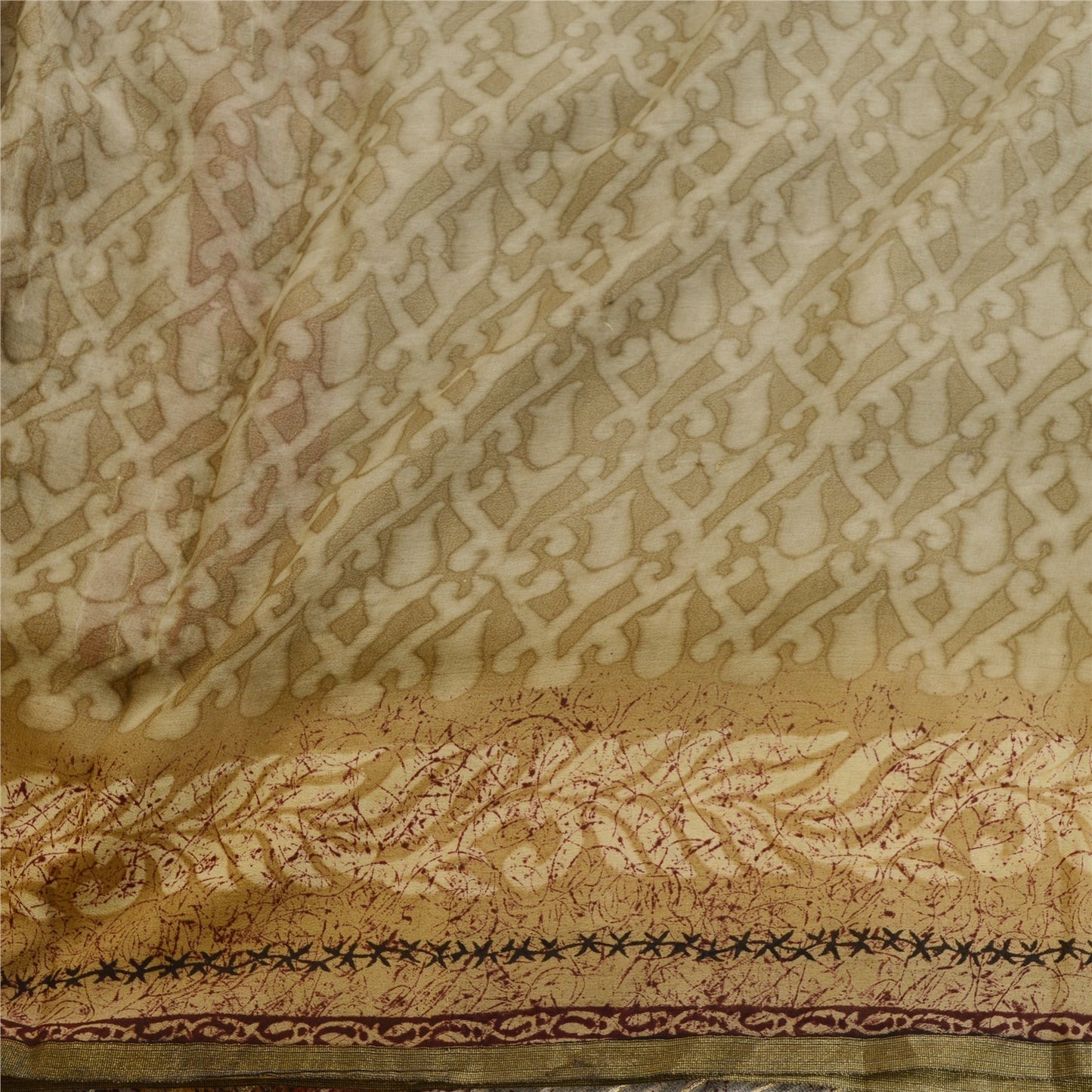 Sanskriti Vintage Sarees Gray Pure Georgette Silk Printed Zari Sari Craft Sustainable Fabric