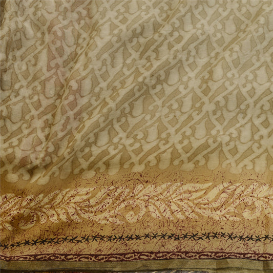 Sanskriti Vintage Sarees Grå Ren Georgette Silke Trykt Zari Sari Håndværk Bæredygtigt Stof