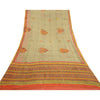 Sanskriti Vintage Sarees Cream Pure Georgette Silk Print Zari Woven Sari Sustainable Fabric