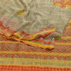 Sanskriti Vintage Sarees Cream Pure Georgette Silk Print Zari Woven Sari Sustainable Fabric