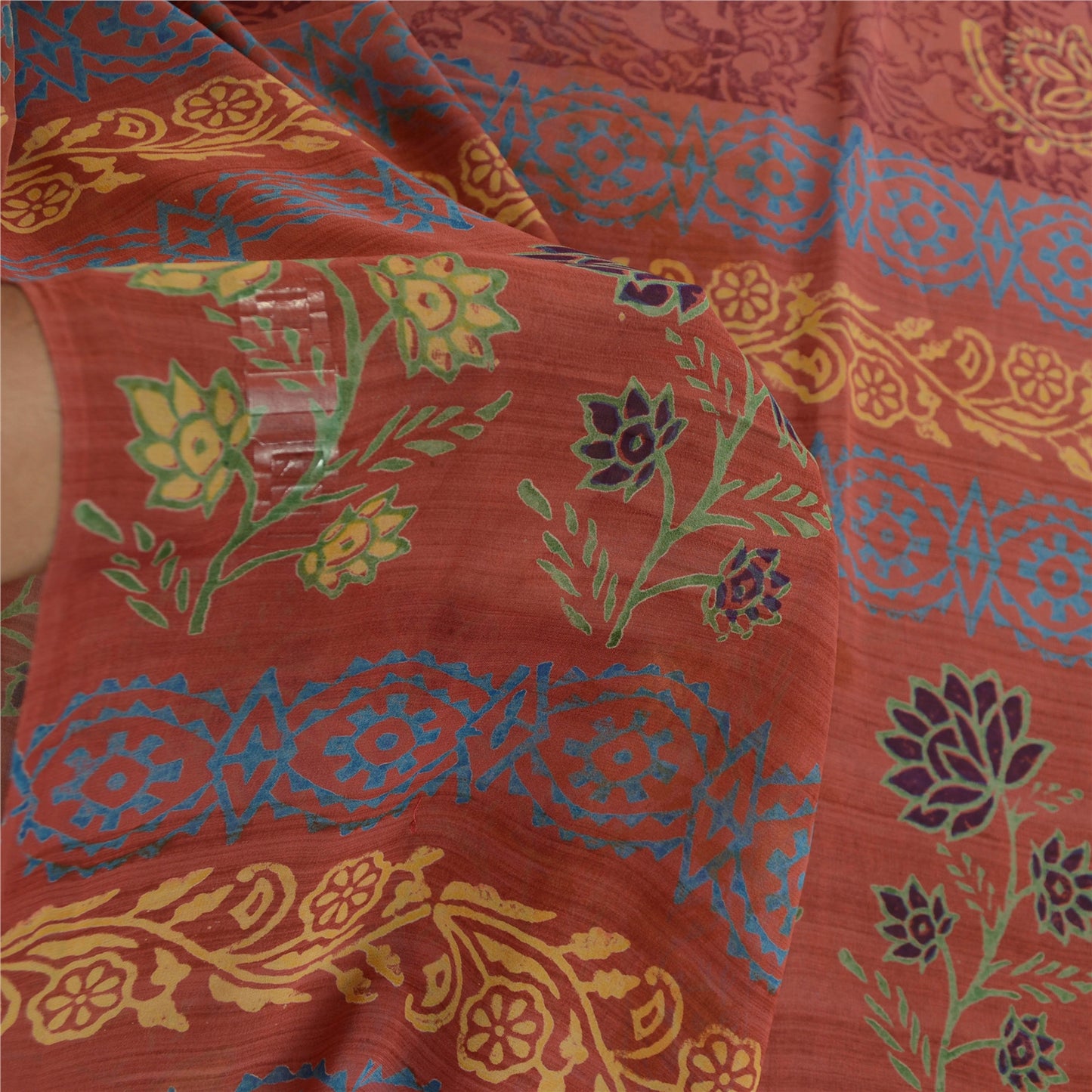 Sanskriti Vintage Sarees Dusty Pink Pure Georgette Silk Print Sari Craft Sustainable Fabric