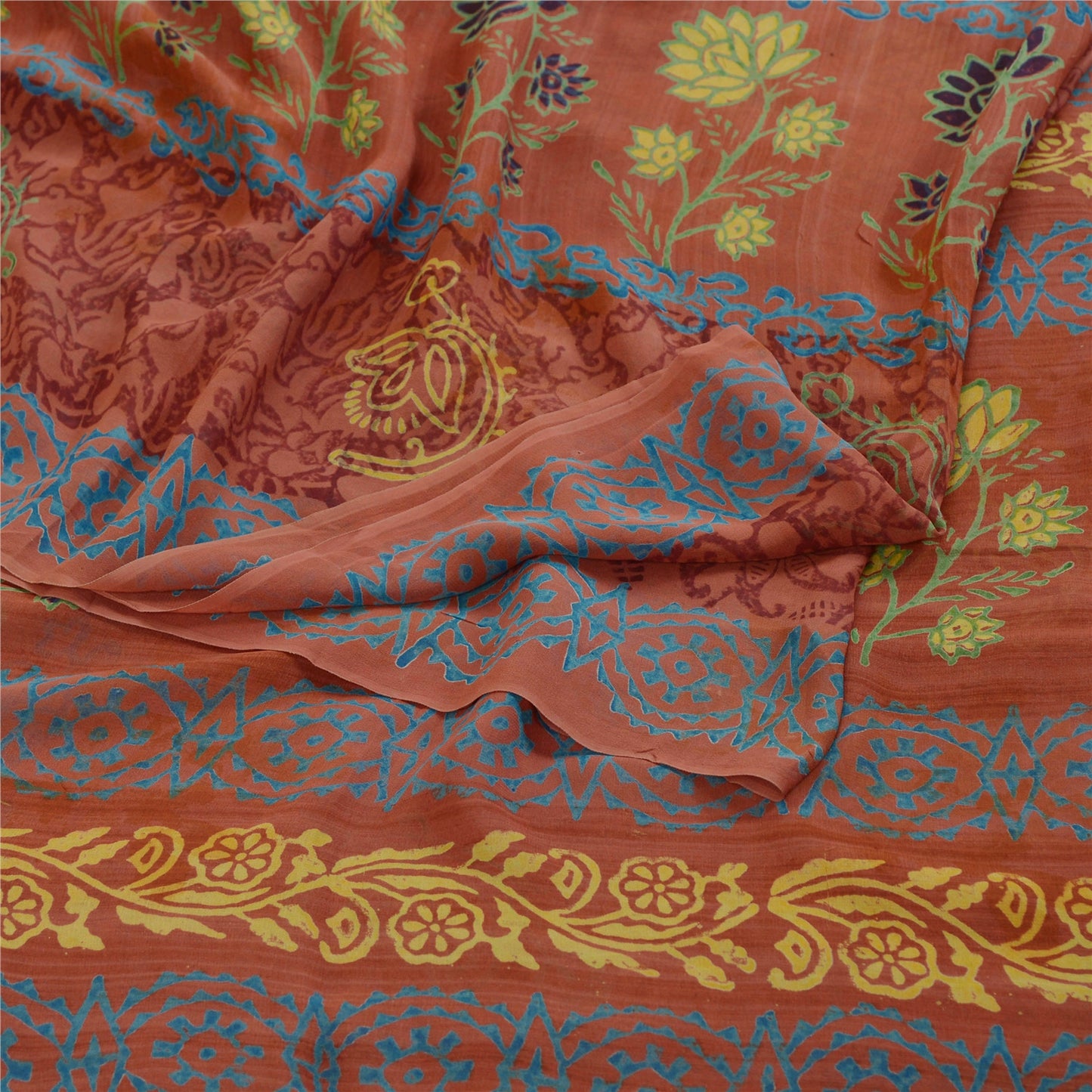 Sanskriti Vintage Sarees Dusty Pink Pure Georgette Silk Print Sari Craft Sustainable Fabric