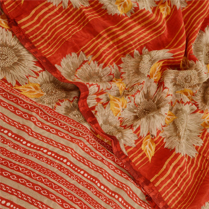 Sanskriti Vintage Sarees Indian Red Pure Georgette Silk Print Sari Craft Sustainable Fabric