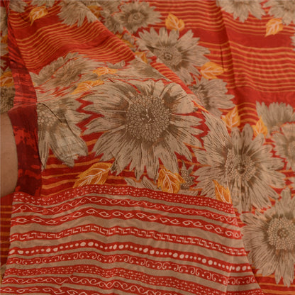Sanskriti Vintage Sarees Indian Red Pure Georgette Silk Print Sari Craft Sustainable Fabric