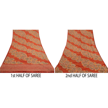 Sanskriti Vintage Sarees Indian Red Pure Georgette Silk Print Sari Craft Sustainable Fabric