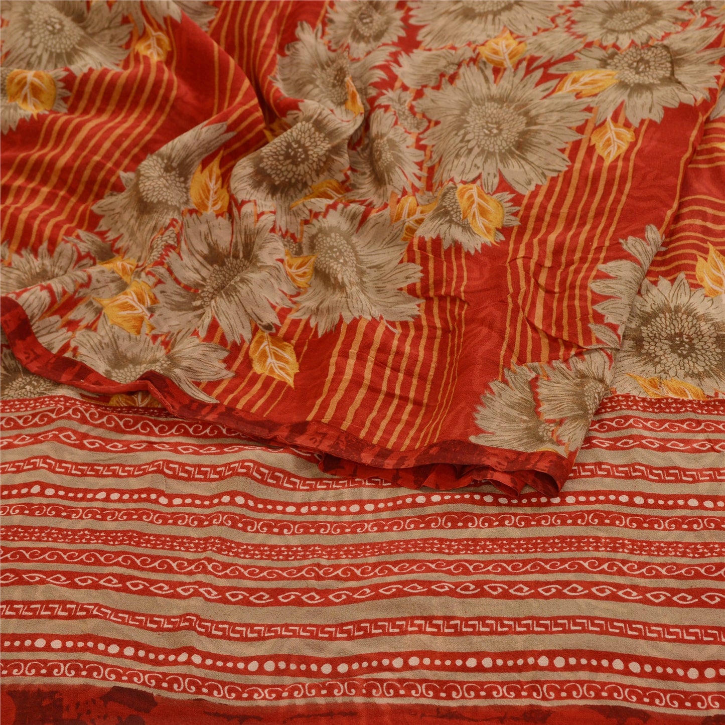 Sanskriti Vintage Sarees Indian Red Pure Georgette Silk Print Sari Craft Sustainable Fabric