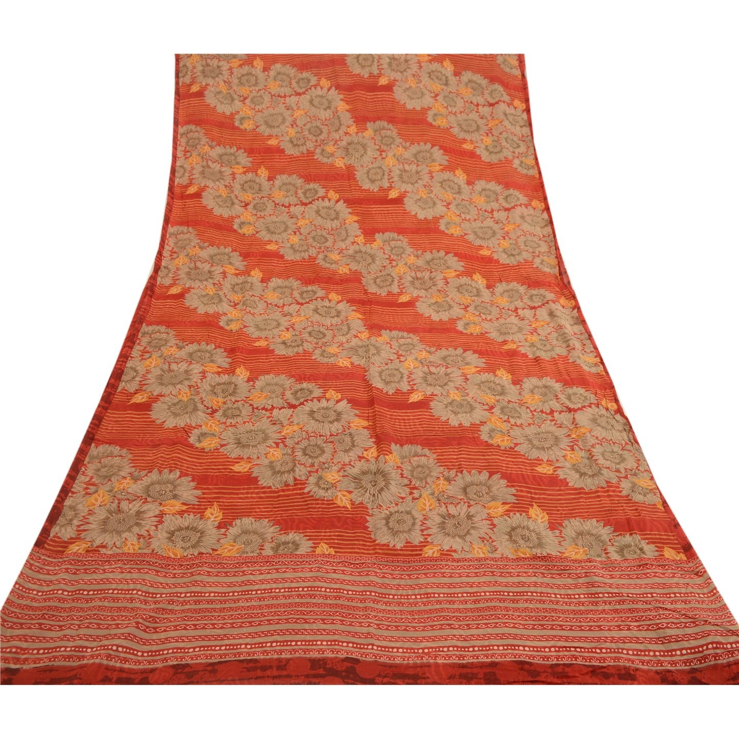 Sanskriti Vintage Sarees Indian Red Pure Georgette Silk Print Sari Craft Sustainable Fabric