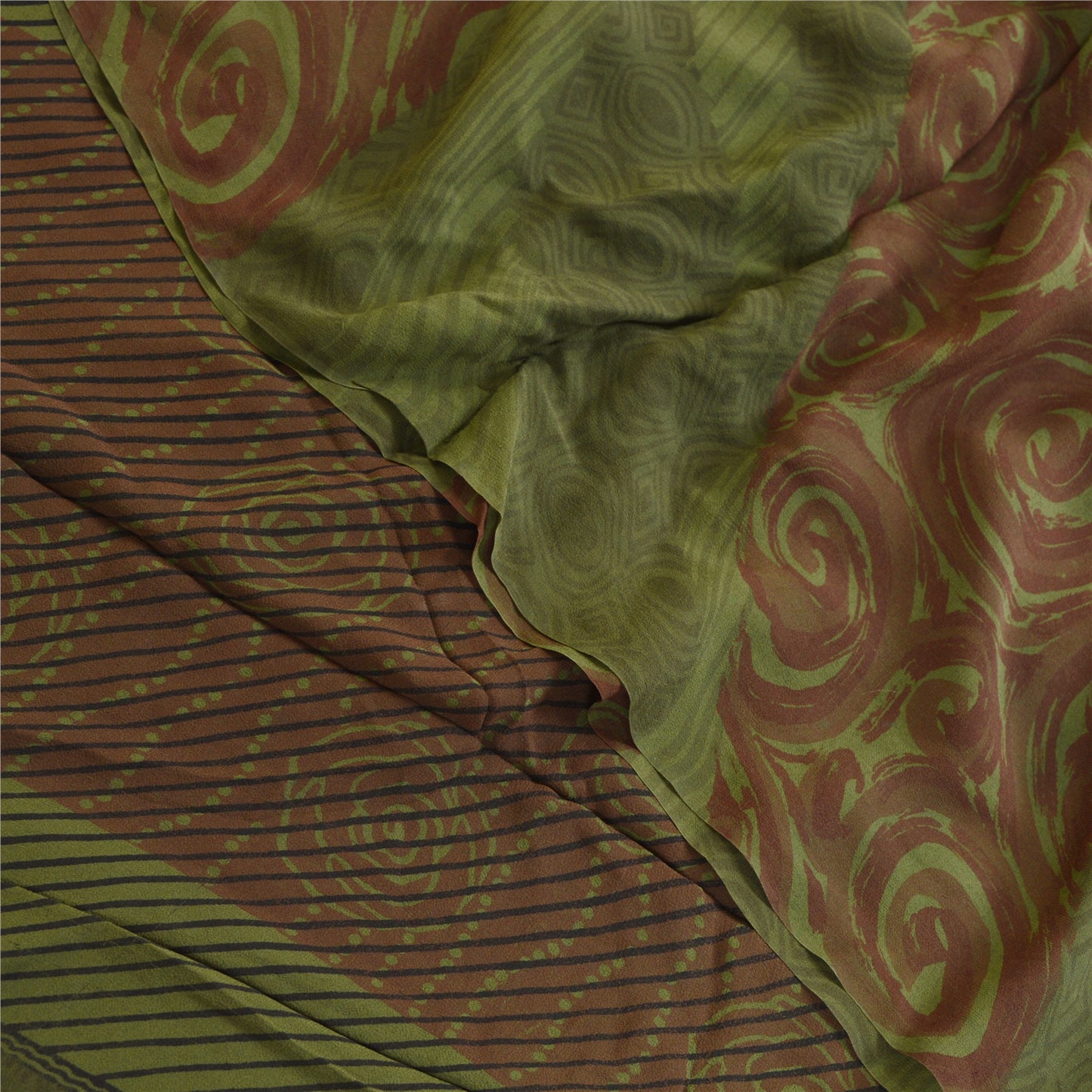 Sanskriti Vintage Sarees Green Pure Georgette Silk Printed Sari 5yd Craft Sustainable Fabric