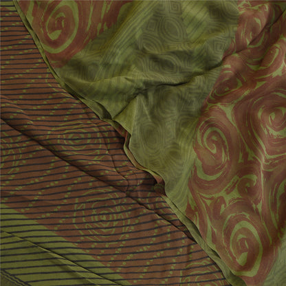 Sanskriti Vintage Sarees Green Pure Georgette Silk Printed Sari 5yd Craft Sustainable Fabric