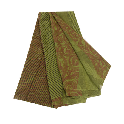 Sanskriti Vintage Sarees Green Pure Georgette Silk Printed Sari 5yd Craft Sustainable Fabric
