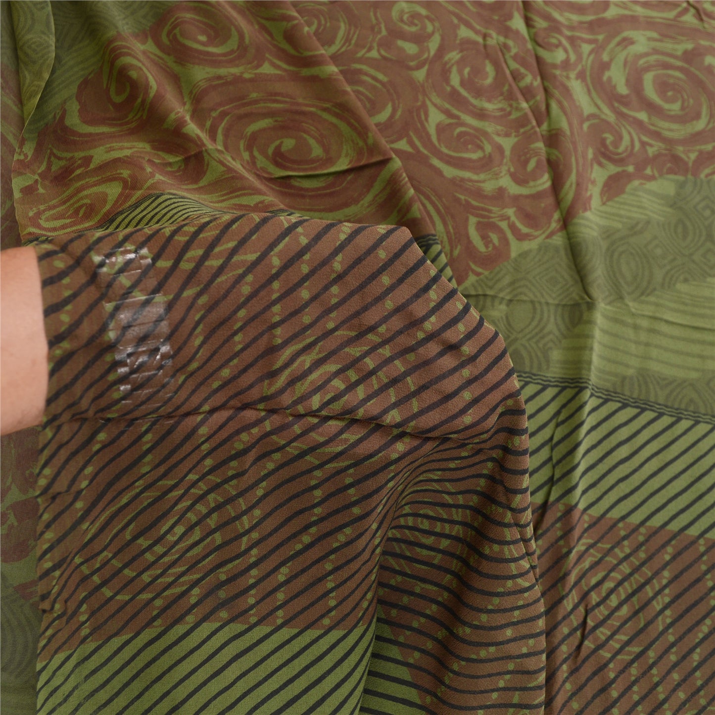 Sanskriti Vintage Sarees Green Pure Georgette Silk Printed Sari 5yd Craft Sustainable Fabric