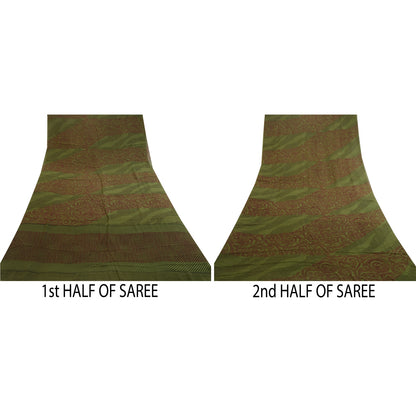 Sanskriti Vintage Sarees Green Pure Georgette Silk Printed Sari 5yd Craft Sustainable Fabric
