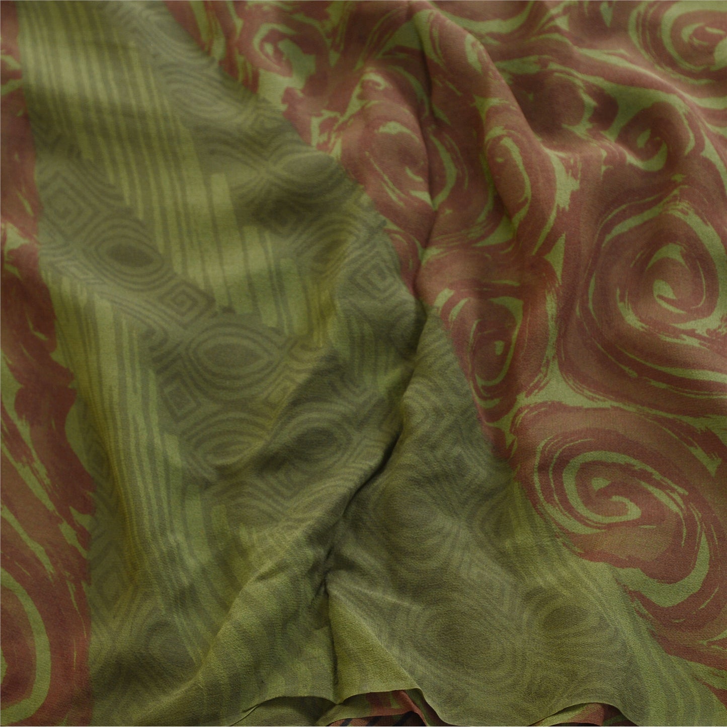 Sanskriti Vintage Sarees Green Pure Georgette Silk Printed Sari 5yd Craft Sustainable Fabric