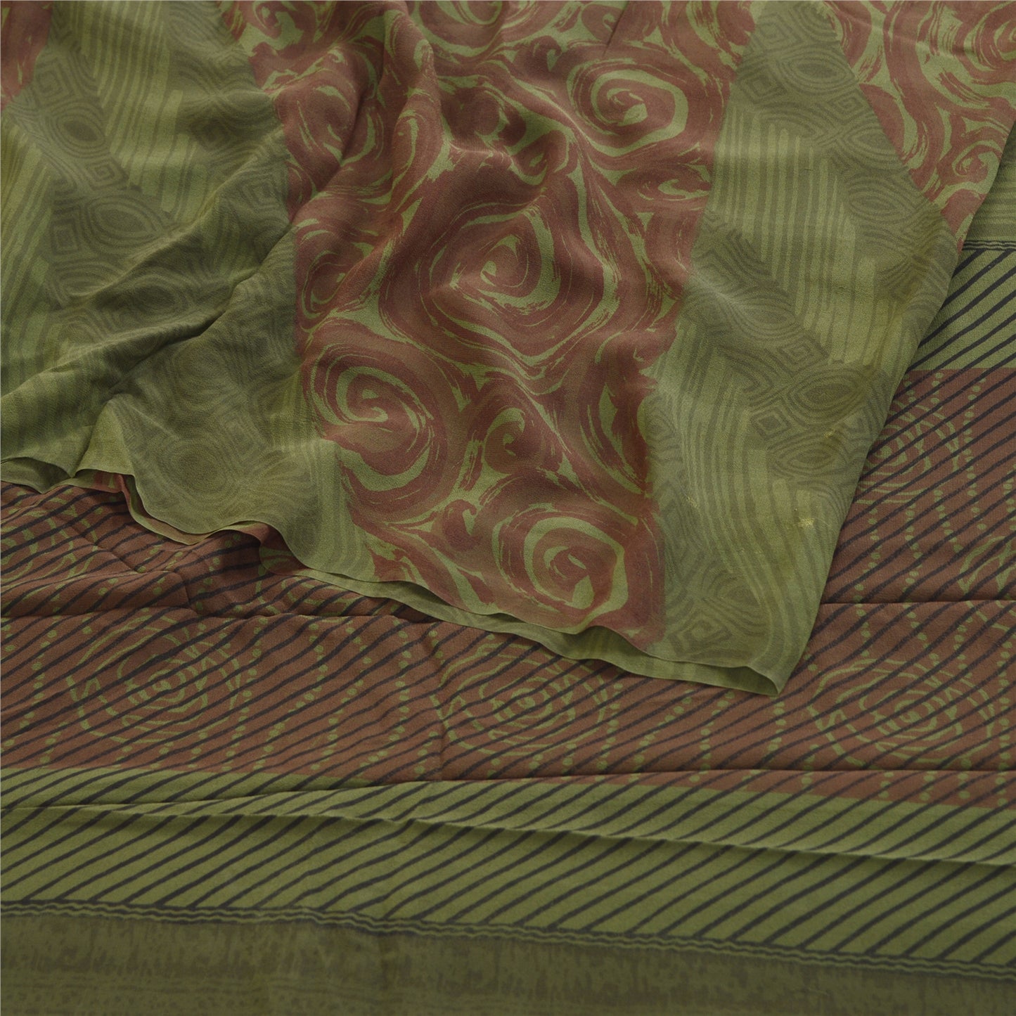 Sanskriti Vintage Sarees Green Pure Georgette Silk Printed Sari 5yd Craft Sustainable Fabric