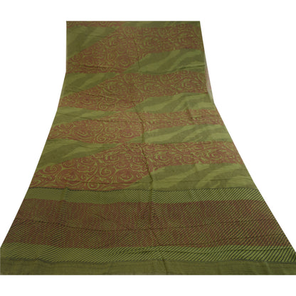 Sanskriti Vintage Sarees Green Pure Georgette Silk Printed Sari 5yd Craft Sustainable Fabric