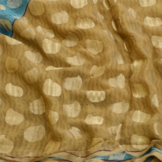 Sanskriti Vintage Sarees Blå Ren Georgette Silke Vævet Trykt Sari Blødt Bæredygtigt Stof