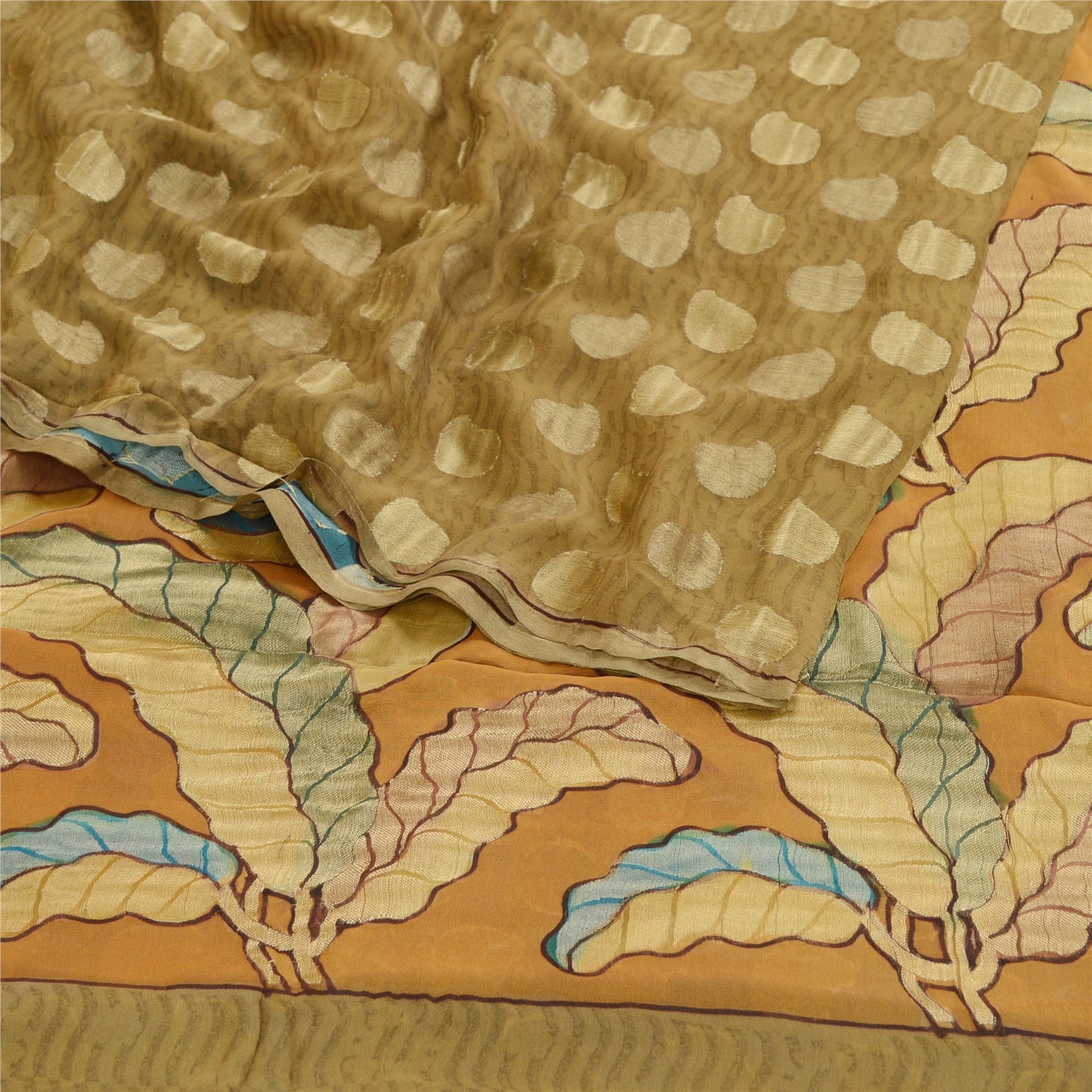 Сари Sanskriti Vintage, синее чистое шелковое сари с принтом, мягкая устойчивая ткань