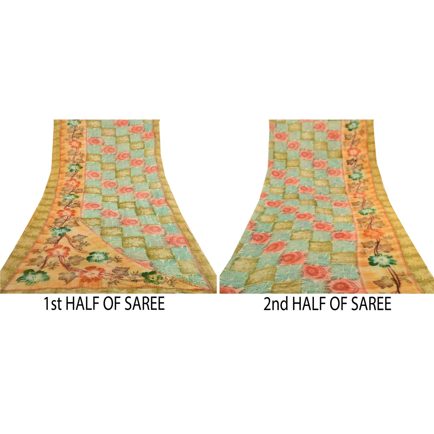 Sanskriti Vintage Sarees Multi Pure Georgette Silk Printed Sari 5yd Craft Sustainable Fabric