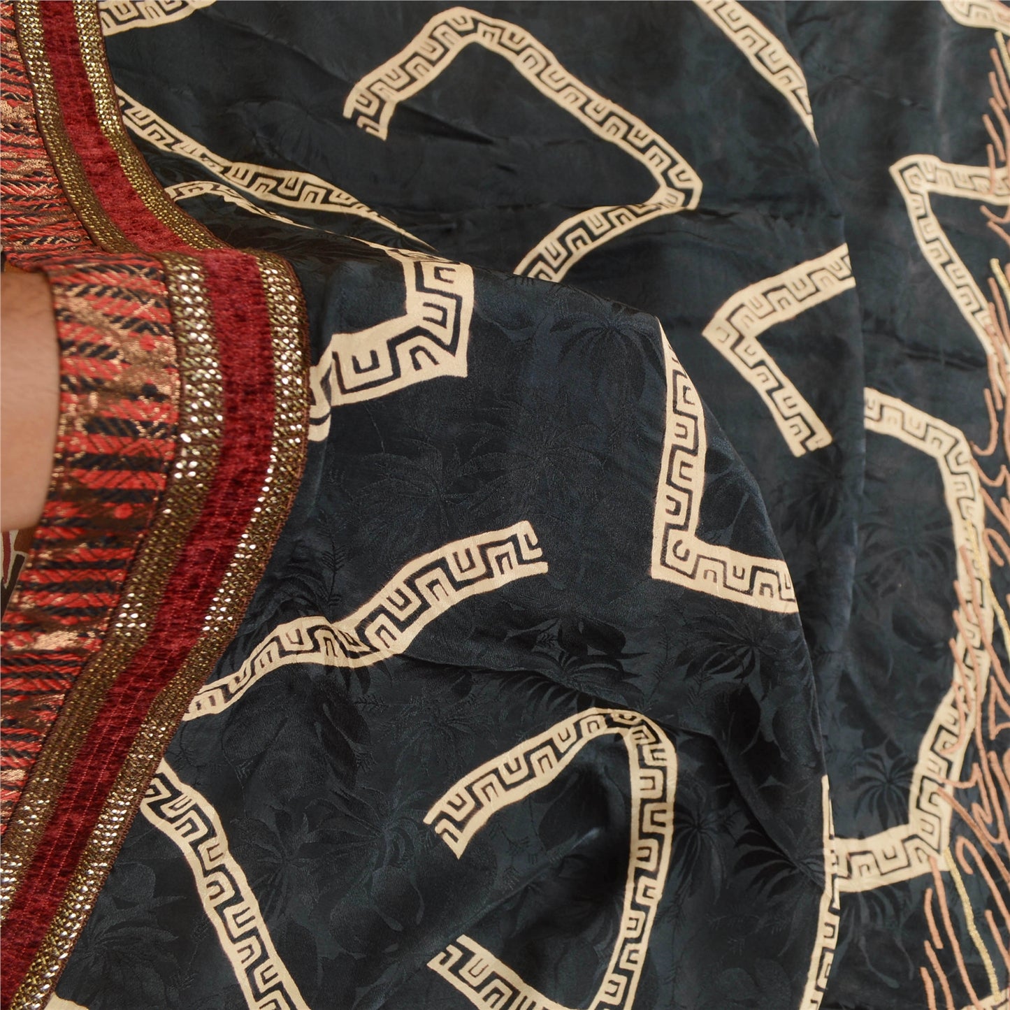 Sanskriti Vintage Sarees Multi Pure Georgette Silk Printed Sari 5yd Craft Sustainable Fabric