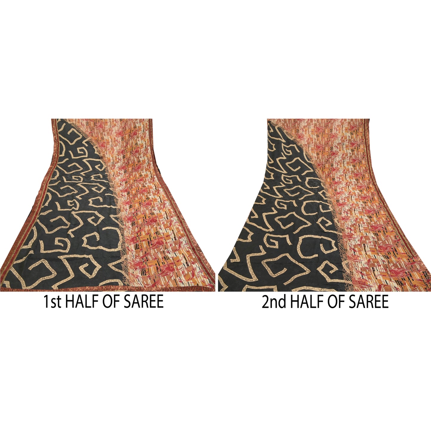 Sanskriti Vintage Sarees Multi Pure Georgette Silk Printed Sari 5yd Craft Sustainable Fabric