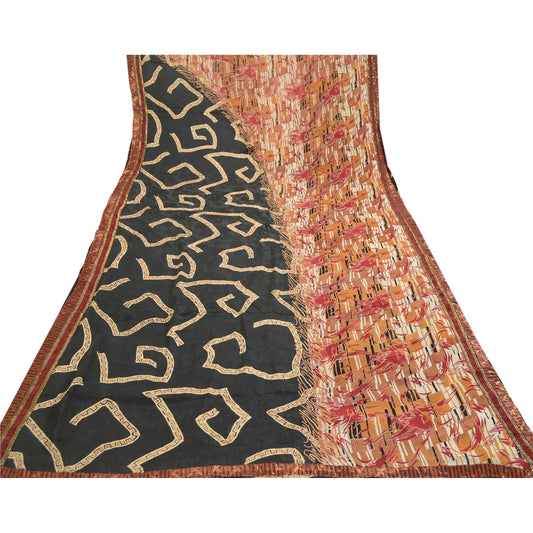 Sanskriti Vintage Sarier Multi Ren Georgette Silke Trykt Sari 5yd Håndværk Bæredygtigt Stoff