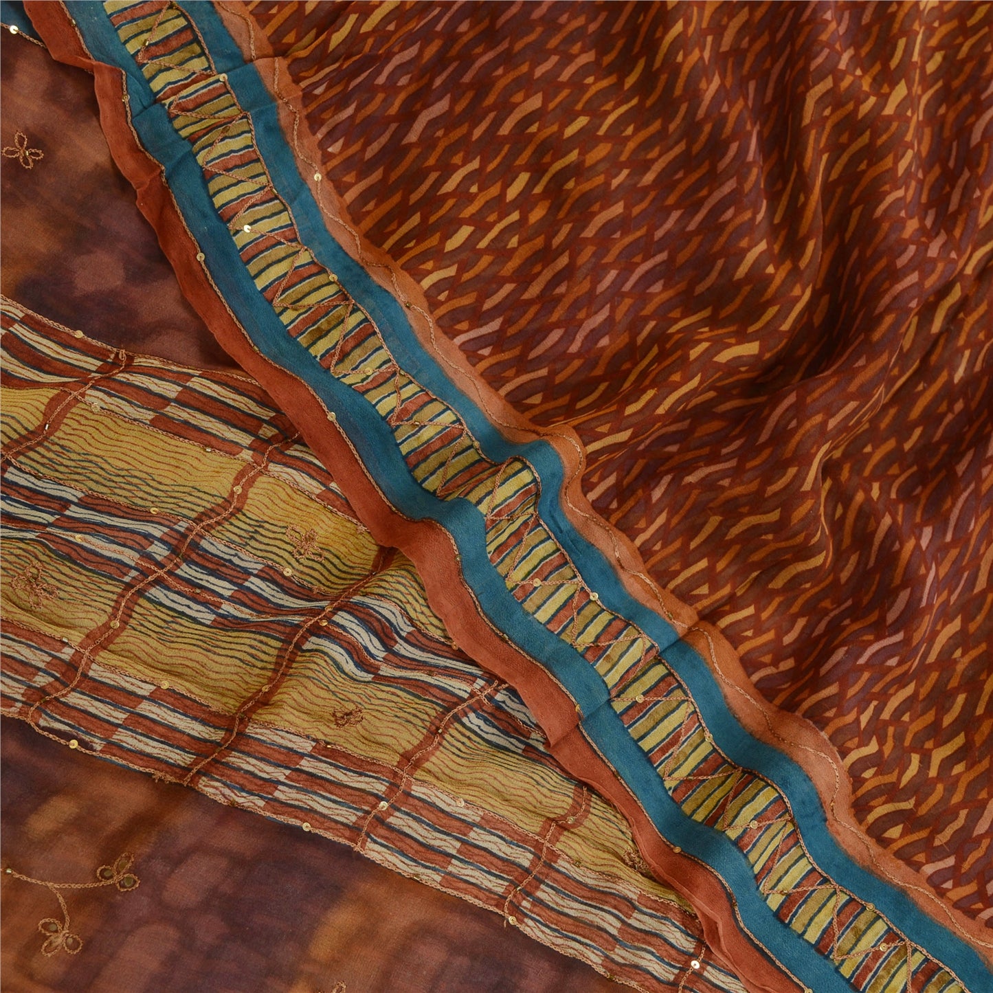 Sanskriti Vintage Sarees Multi Hand Beaded Pure Georgette Silk Sari Craft Sustainable Fabric