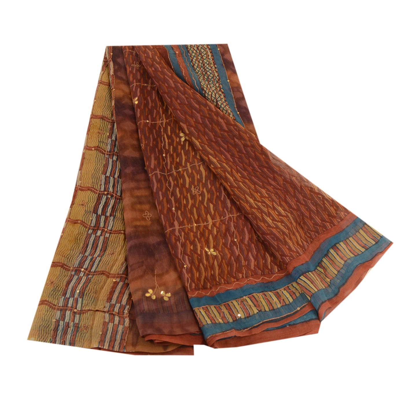 Sanskriti Vintage Sarees Multi Hand Beaded Pure Georgette Silk Sari Craft Sustainable Fabric