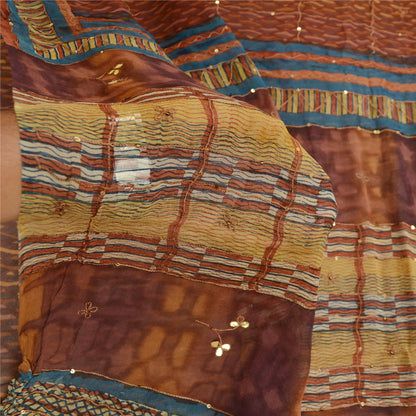 Sanskriti Vintage Sarees Multi Hand Beaded Pure Georgette Silk Sari Craft Sustainable Fabric