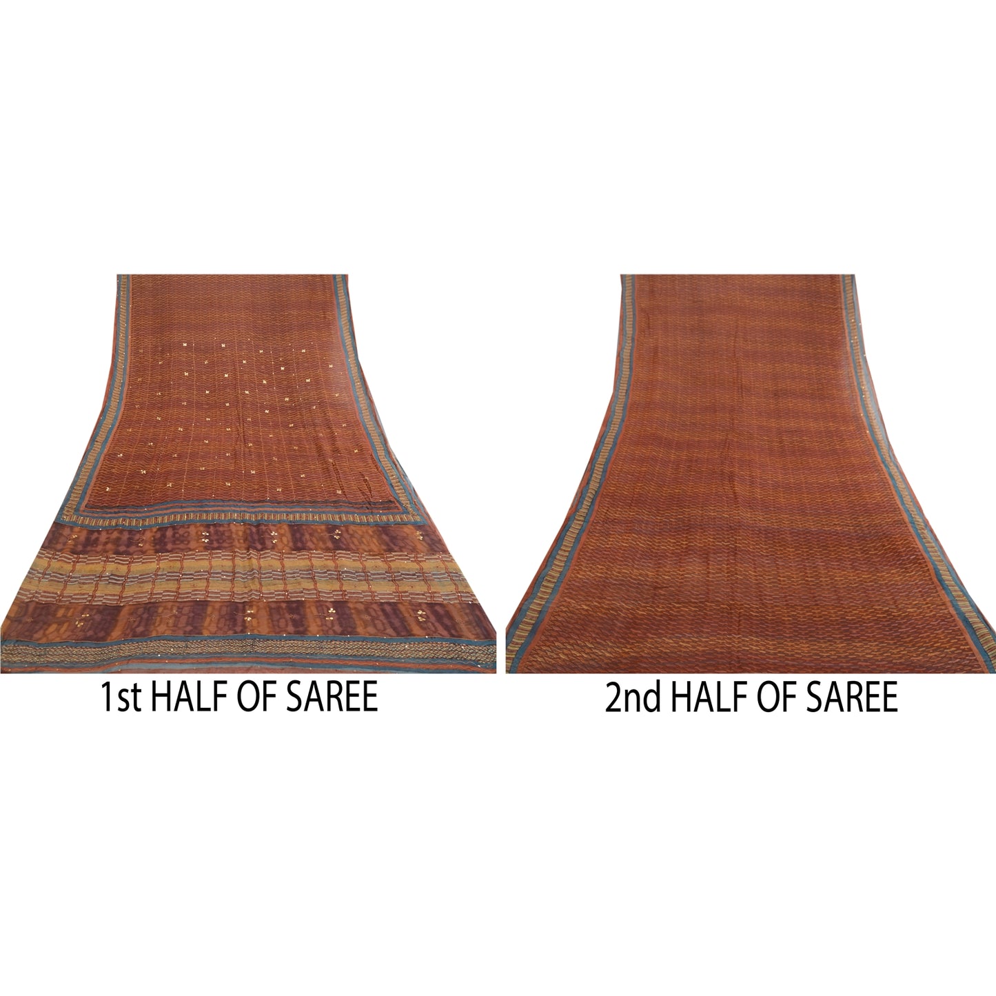 Sanskriti Vintage Sarees Multi Hand Beaded Pure Georgette Silk Sari Craft Sustainable Fabric