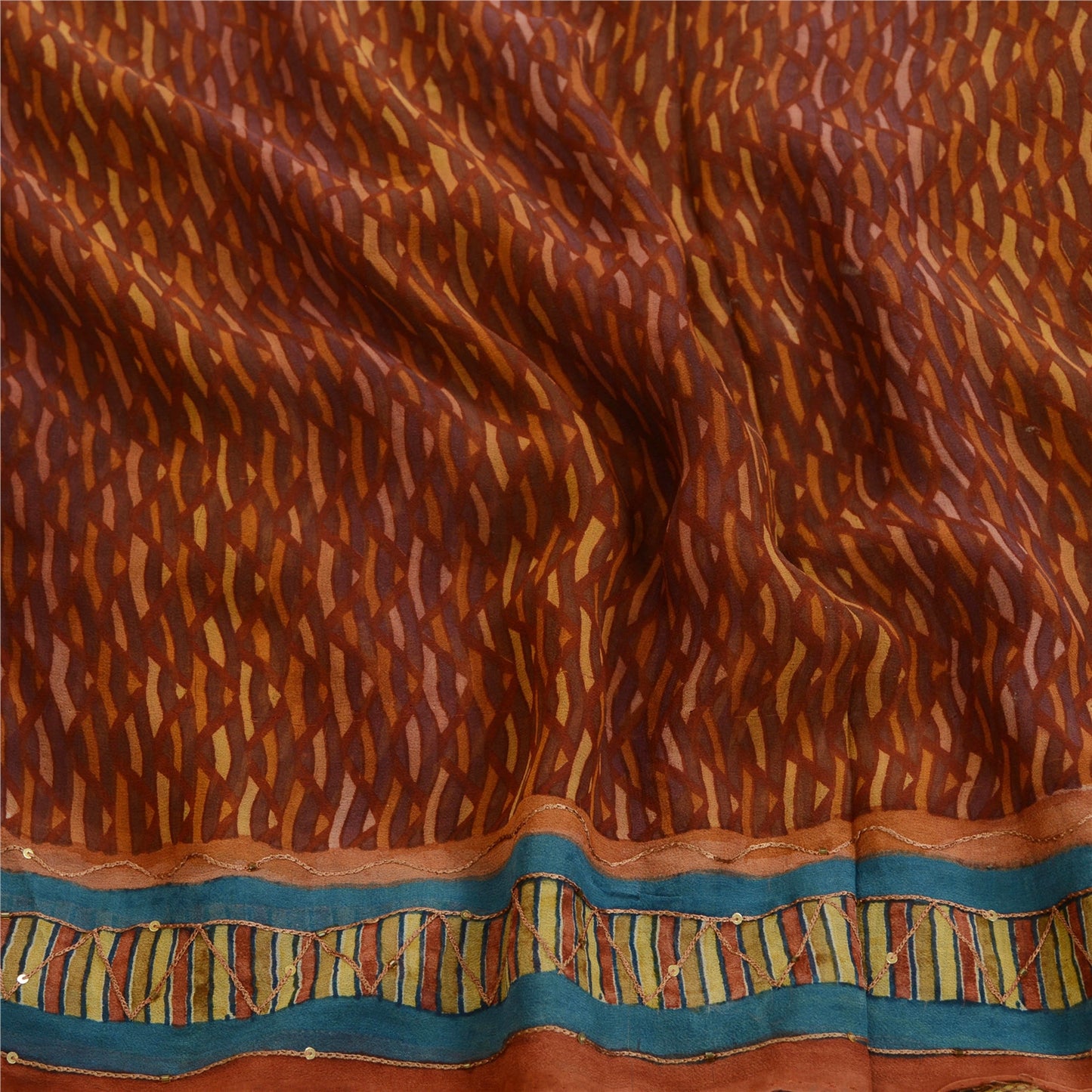 Sanskriti Vintage Sarees Multi Hand Beaded Pure Georgette Silk Sari Craft Sustainable Fabric