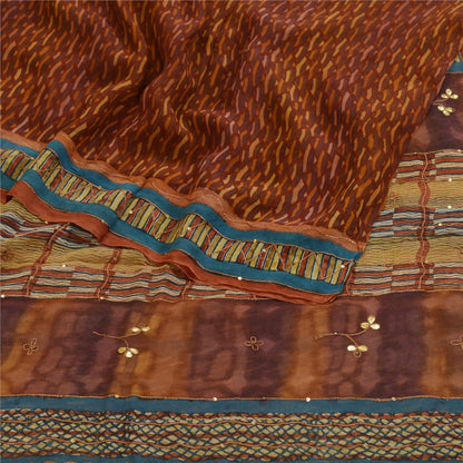 Sanskriti Vintage Sarees Multi Hand Beaded Pure Georgette Silk Sari Craft Sustainable Fabric