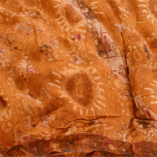 Sanskriti Vintage Sarees Red Printed Pure Georgette Silk Sari Soft Craft Sustainable Fabric