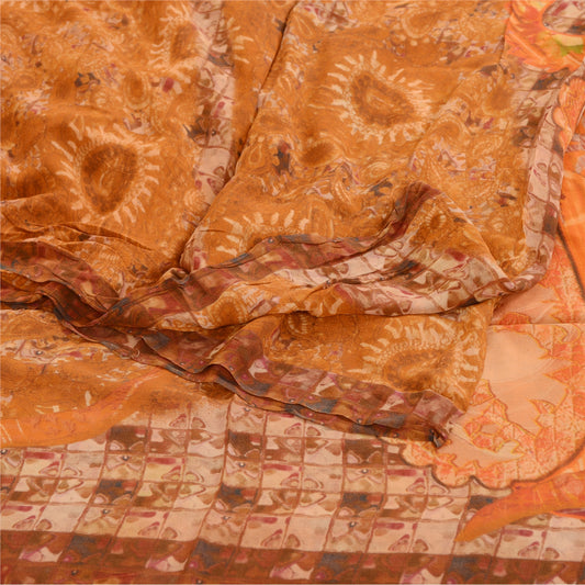 Sanskriti Vintage Sarees Red Printed Pure Georgette Silk Sari Soft Craft Sustainable Fabric