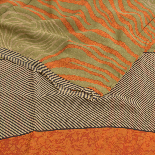 Sanskriti Vintage Sarees Orange Pure Georgette Silk Printed Sari Craft Sustainable Fabric