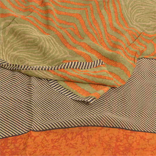 Sanskriti Vintage Sarees Orange Pure Georgette Silk Printed Sari Craft Sustainable Fabric