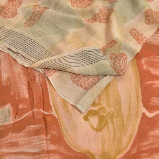 Sanskriti Vintage Sarees Multi Pure Georgette Silk Printed Sari 5yd Craft Sustainable Fabric