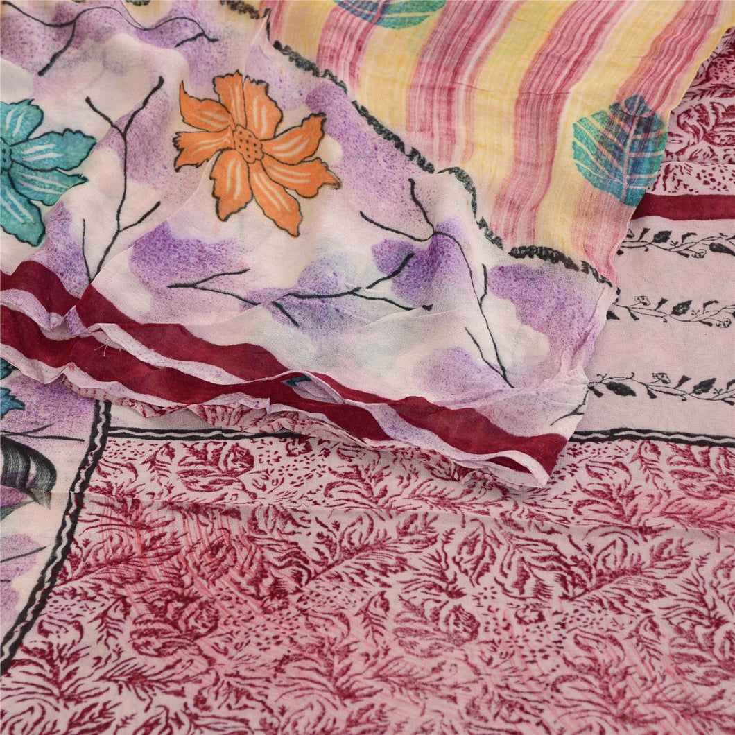 Sanskriti Vintage Sarees Purple Blend Georgette Printed Sari Soft Craft Fabric